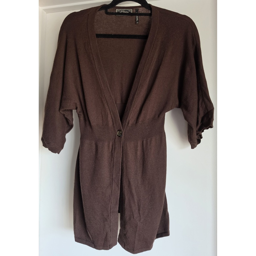 VTG Y2K Guess Cardigan Women L Brown Sweater Top Empire-waist Babydoll